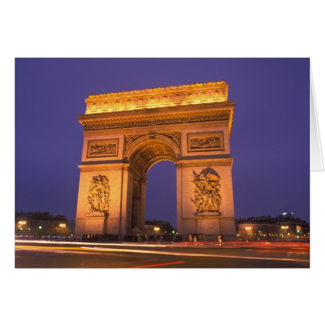 Frankreich, Paris, Arc de Triomphe bei Dämmerung. (Vorderseite (Horizontal))