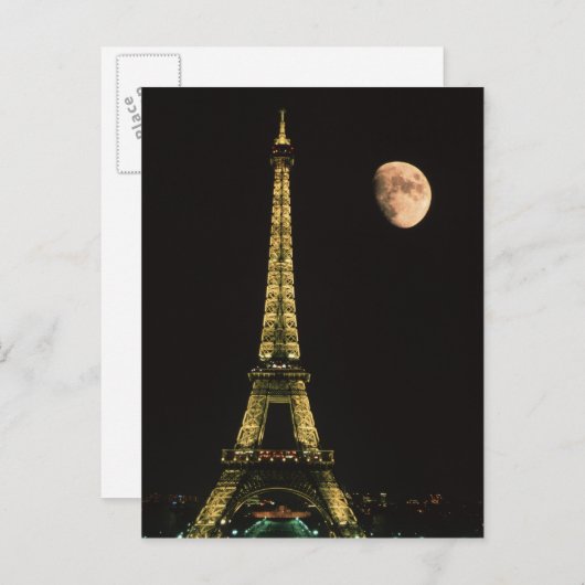 Frankreich, Paris Eiffelturm bei Nacht mit Postkarte (Vorne/Hinten)