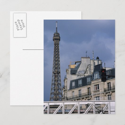 Frankreich, Paris, Eiffelturm hinter der U-Bahn Postkarte (Vorne/Hinten)