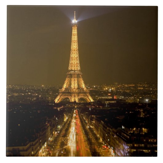 Frankreich, Paris. Nachtblick auf den Eiffelturm Fliese (Vorderseite)