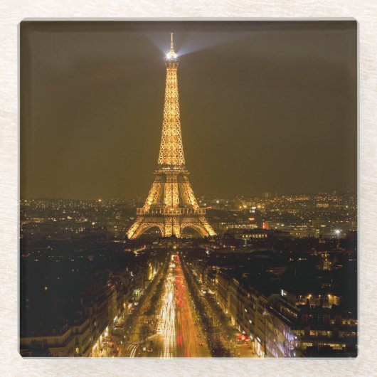 Frankreich, Paris. Nachtblick auf den Eiffelturm Glasuntersetzer (Vorderseite)