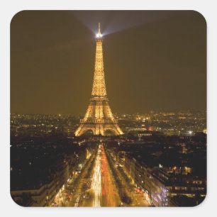 Frankreich, Paris Nachtblick auf den Eiffelturm Quadratischer Aufkleber