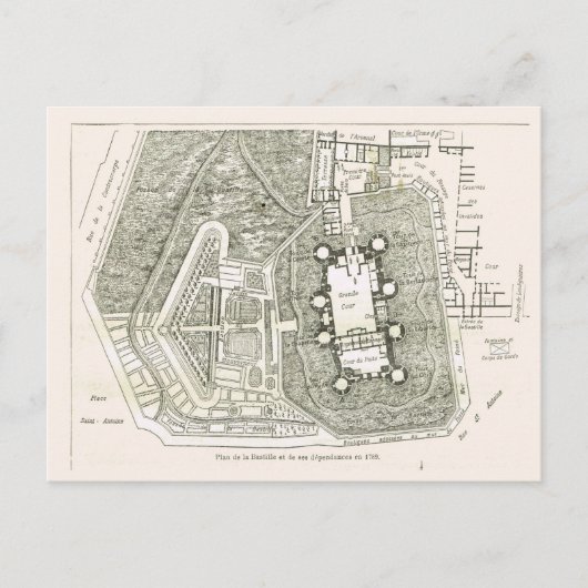 Frankreich, Plan der Bastille im Jahr 1789 Postkarte (Vorderseite)
