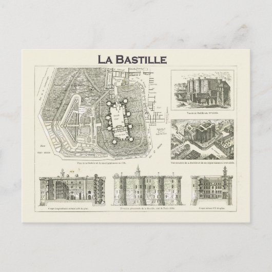 Frankreich, Plan und Bilder der Bastille Postkarte (Vorderseite)