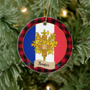 Frankreich, Roter Büffel kariert, Emblem, französi Keramik Ornament