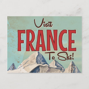 Frankreich Skifahren Vintage Reiseplakat Postkarte