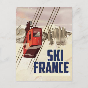 Frankreich Skifahren vintage Reiseplakat. Postkarte