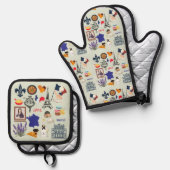 Frankreich Symbole Ofenhandschuh & Topflappen-Set (Vorderseite/Rückseite)
