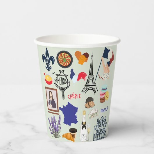 Frankreich Symbole Pappbecher (Rückseite)