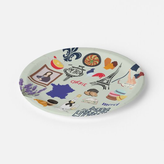 Frankreich Symbole Pappteller (Schrägansicht)