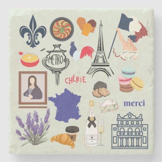 Frankreich Symbole Steinuntersetzer (Vorderseite)