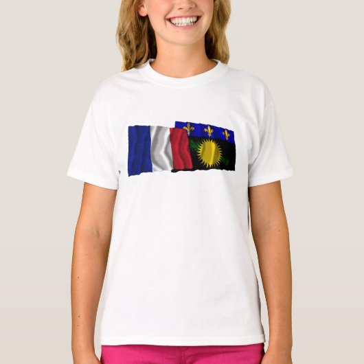 Frankreich und Guadeloupe schwingen Flaggen T-Shirt (Vorderseite)