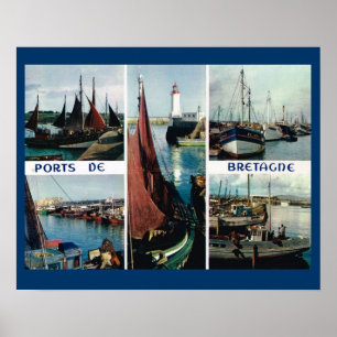 Frankreich Vintage, Bretagne, Boote und Häfen Poster