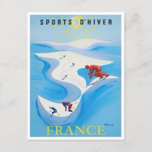 Frankreich Wintersport Vintage Reise Postkarte