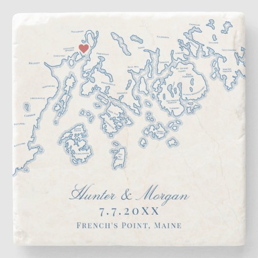 Frankreichs Point Stockton Springs Maine Map Weddi Steinuntersetzer (Vorderseite)