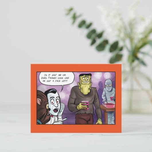 Franky's Face Lift Halloween Postkarte (Stehend Vorderseite)