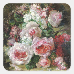 Frans Verhas Vintag Bouquet von Rose Quadratischer Aufkleber