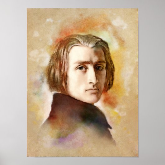 Franz Liszt Portrait im Aquarell Style Poster (Vorne)