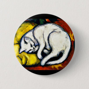 Franz Marc - Die weiße Katze, feine Kunstmalerei, Button