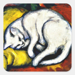 Franz Marc - Die weiße Katze, schöne Kunstmalere Quadratischer Aufkleber
