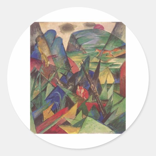 Franz Marc - Füchse 1913 Leinwand Red Fox Sly Runder Aufkleber (Vorderseite)