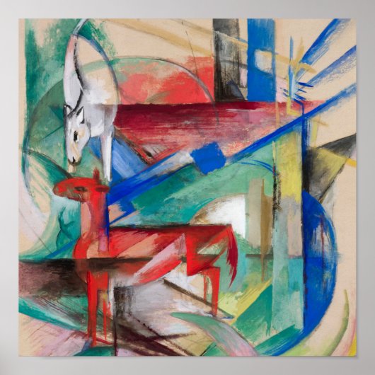 Franz Marc Landschaft mit Tieren Berühmte Malerei Poster (Vorne)