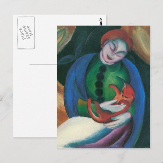Franz Marc - Mädchen mit Katze II Postkarte (Vorne/Hinten)