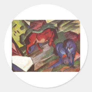 Franz Marc - rote u. blaue Papierpferde des Runder Aufkleber