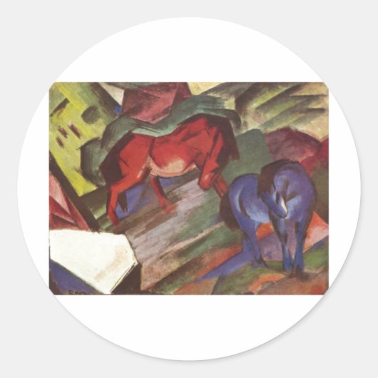 Franz Marc - Rotes & Blaues Pferd 1912 Papierpferd Runder Aufkleber (Vorderseite)