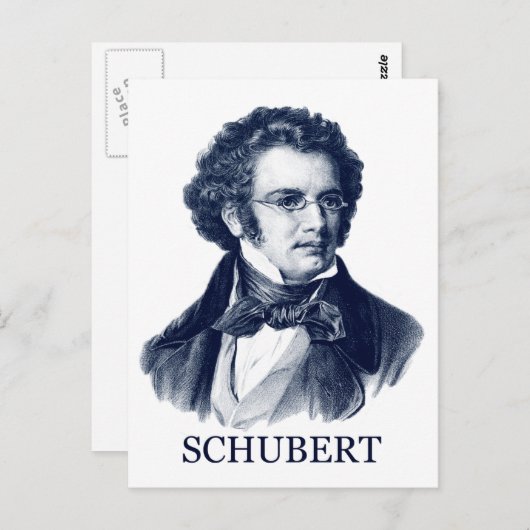 Franz Schubert, blau Postkarte (Vorne/Hinten)