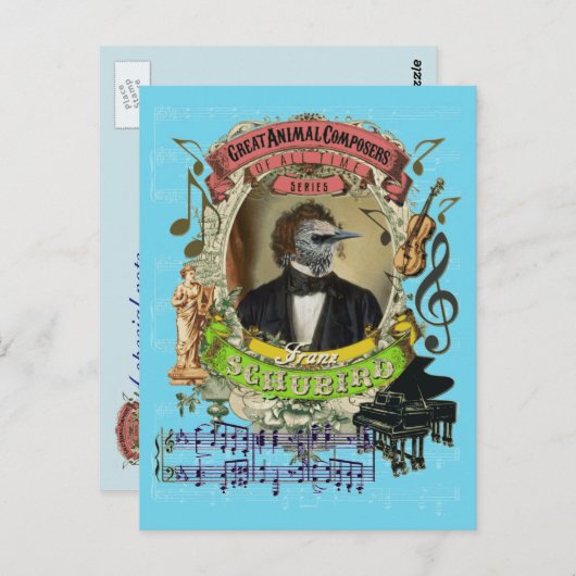 Franz Schubird Funny Bird Animal Composer Schubert Postkarte (Vorne/Hinten)
