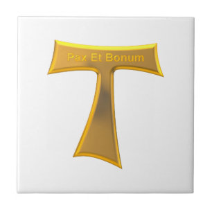 Franziskaner Tau Cross Pax Et Bonum Gold Metallic Fliese