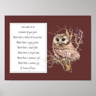 Franziskus von Assisi Gebet mit dem Wise Owl Bird Poster
