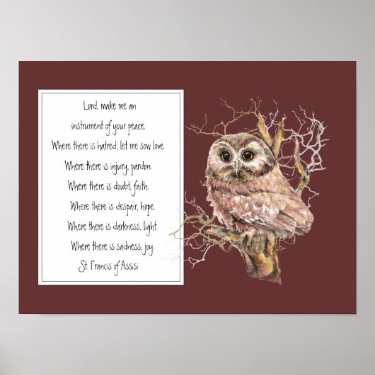 Franziskus von Assisi Gebet mit dem Wise Owl Bird Poster (Vorne)