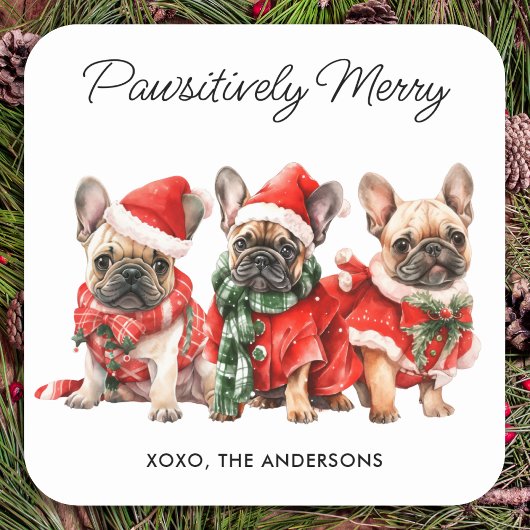 Franzose Bulldog Hunde Personalisiert Weihnachten Quadratischer Aufkleber