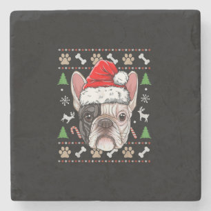 Franzose-Bulldog-Weihnachtslieder mit diesem Gesch Steinuntersetzer