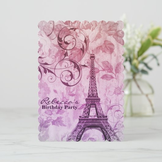 Franzose eiffel turm party Geburtstag Einladung (Stehend Vorderseite)