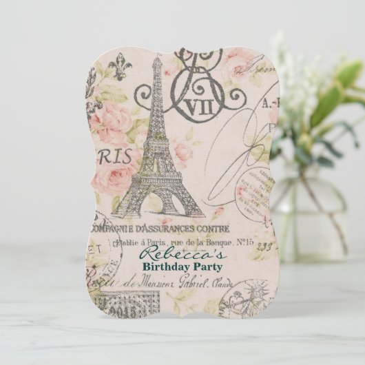 Franzose eiffel turm party Geburtstag Einladung (Stehend Vorderseite)