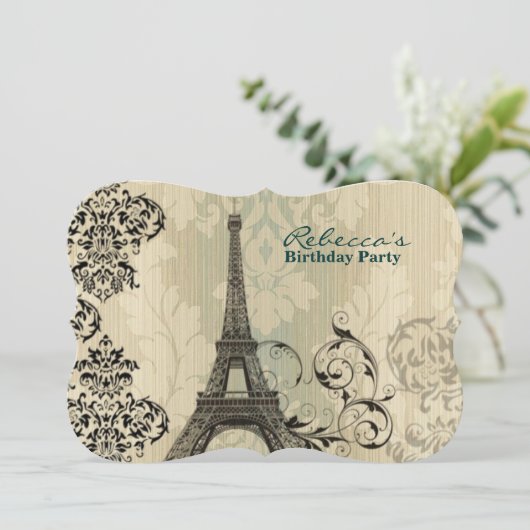 Franzose eiffel turm party Geburtstag Einladung (Stehend Vorderseite)