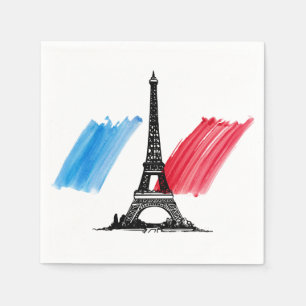 Franzose-Eiffel-Turm und Flaggenabendessen-Party Serviette