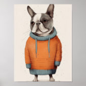 Franzose in orangem Pullover, lustiger Hundedeko, Poster (Vorne)