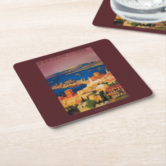 Franzose-Reise-Plakat, bereisend in Syrien Rechteckiger Pappuntersetzer (angewinkelt)