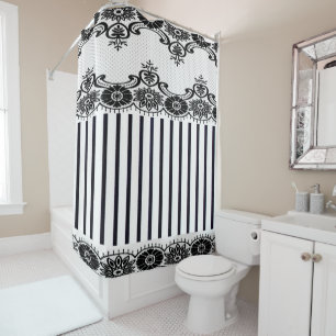 'Franzose-Speicher-Front" White_Black Streifen u. Duschvorhang