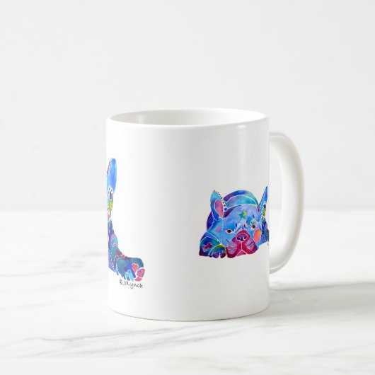 Franzose-Stier-Hund in den Blues Kaffeetasse (VorderseiteRechts)