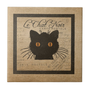 Franzosen Burlap Le Chat Noir die schwarze Katze Fliese