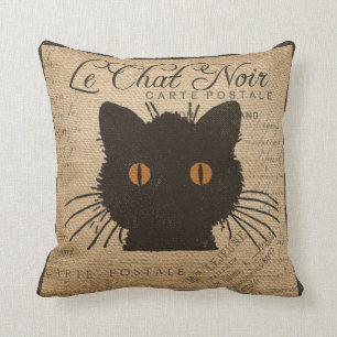 Franzosen Burlap Le Chat Noir die schwarze Katze Kissen