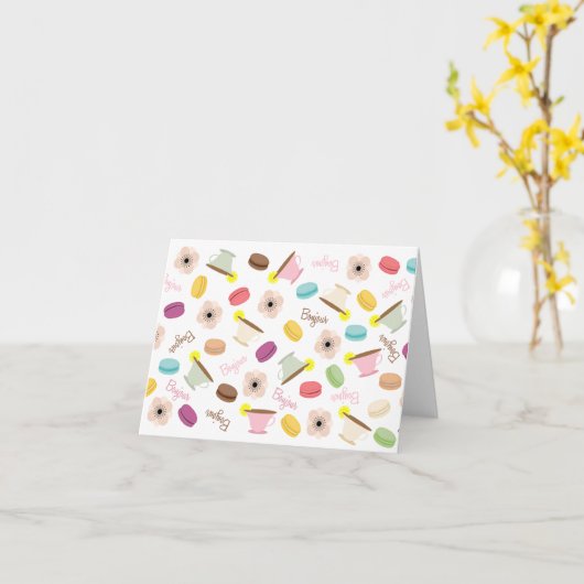 Franzosen Macarons Anemonen u. TeacupsNotecard Karte (Gelbe Blume)