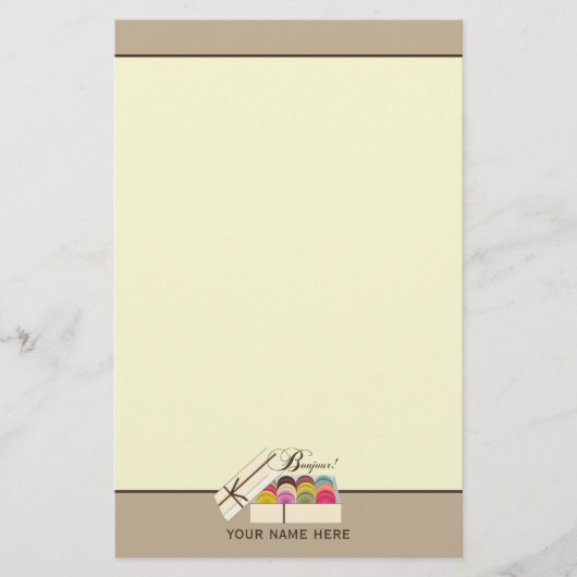 Franzosen Macarons Bonjour! Personalisiertes Briefpapier (Vorderseite)