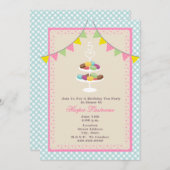 Franzosen Macarons Geburtstags-Einladung - blauer Einladung (Vorne/Hinten)