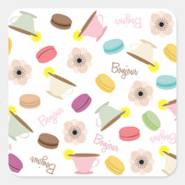Franzosen Macarons Teacups-u. Anemonen-Aufkleber Quadratischer Aufkleber